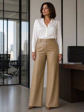 Good American Wide Leg Faux Leather Pants Caramel Size 16 NWT High Rise